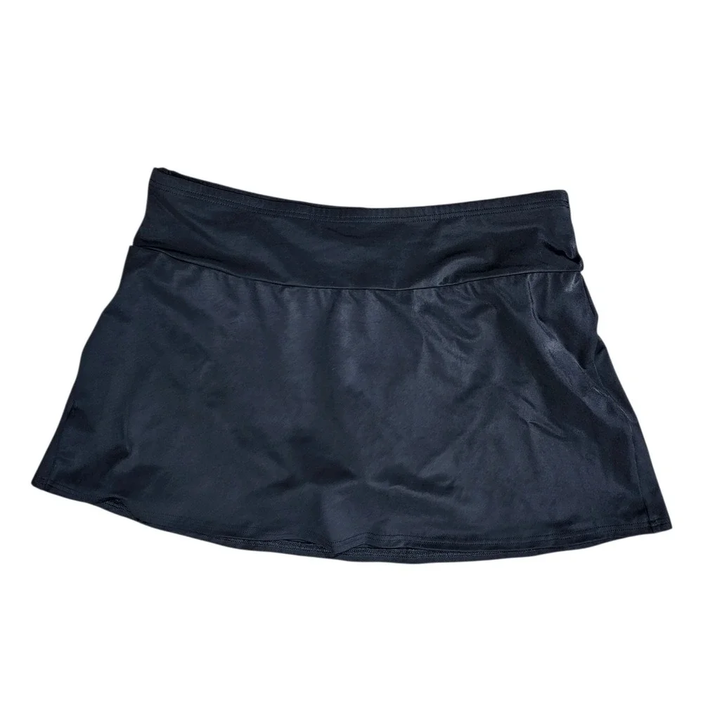 Lands' End Women 12 Black Swim Skirt Built-in Brief Skort Swimsuit Bottom